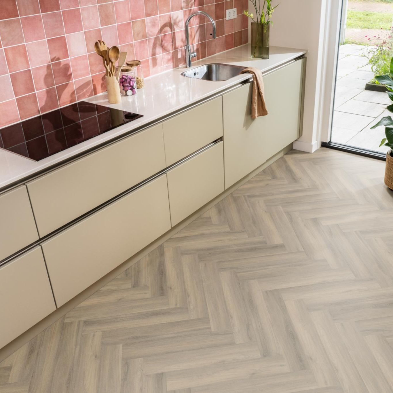 Ambiant Spigato Visgraat Dryback Light Brown - Plak PVC Vloer