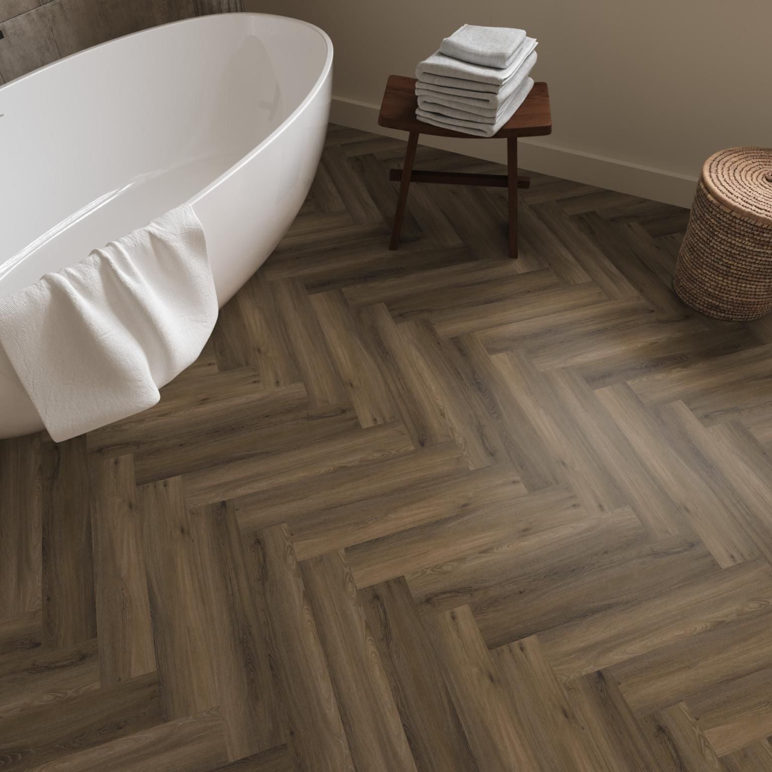 Ambiant Spigato Visgraat Dryback Warm Brown - Plak PVC Vloer