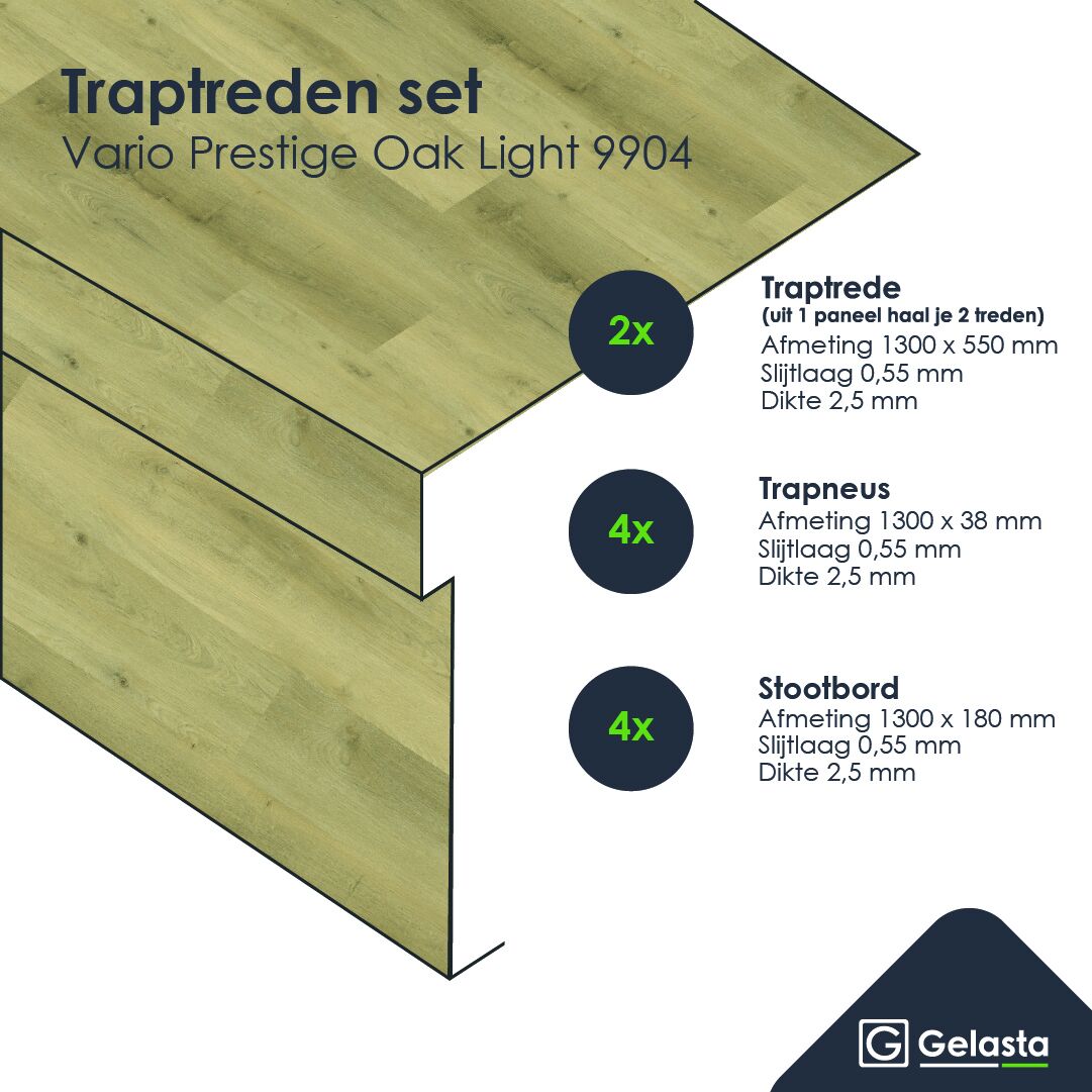 Gelasta Traptreden Set - 9904 Vario Prestige Oak Light - Traprenovatie PVC