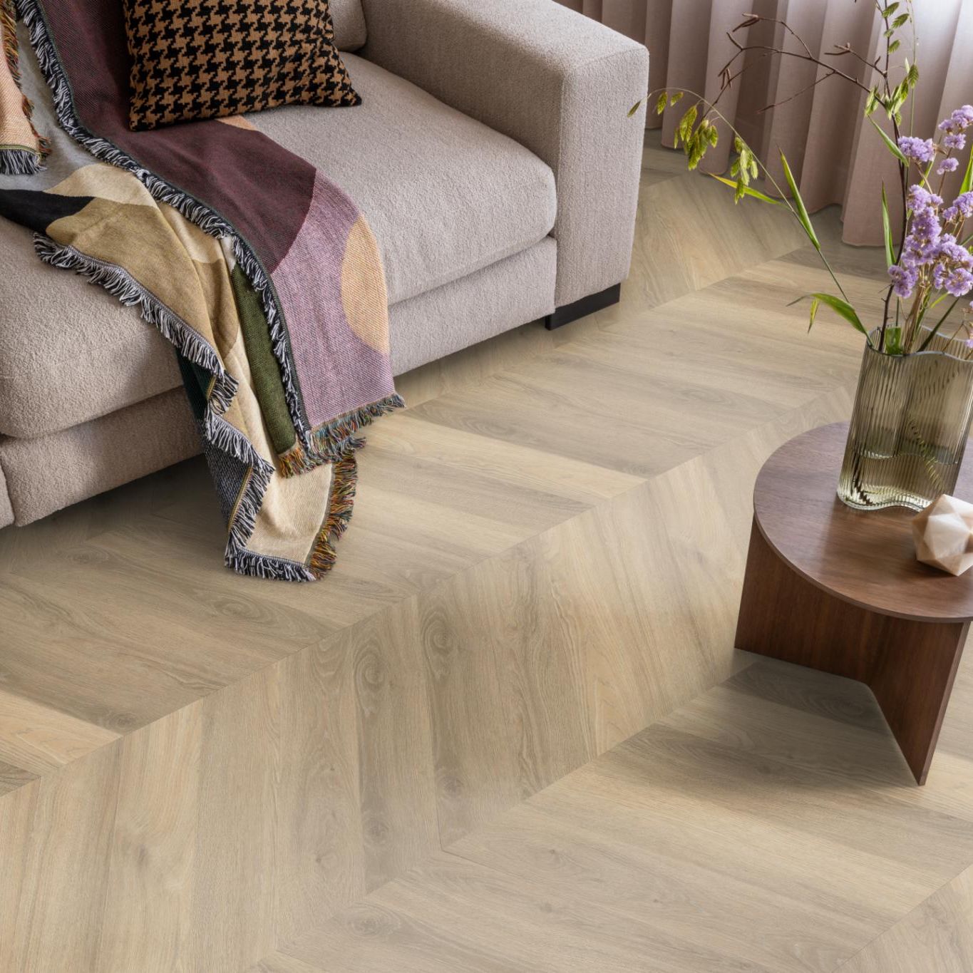 Ambiant Spigato Hongaarse Punt Dryback Beige - Plak PVC Vloer