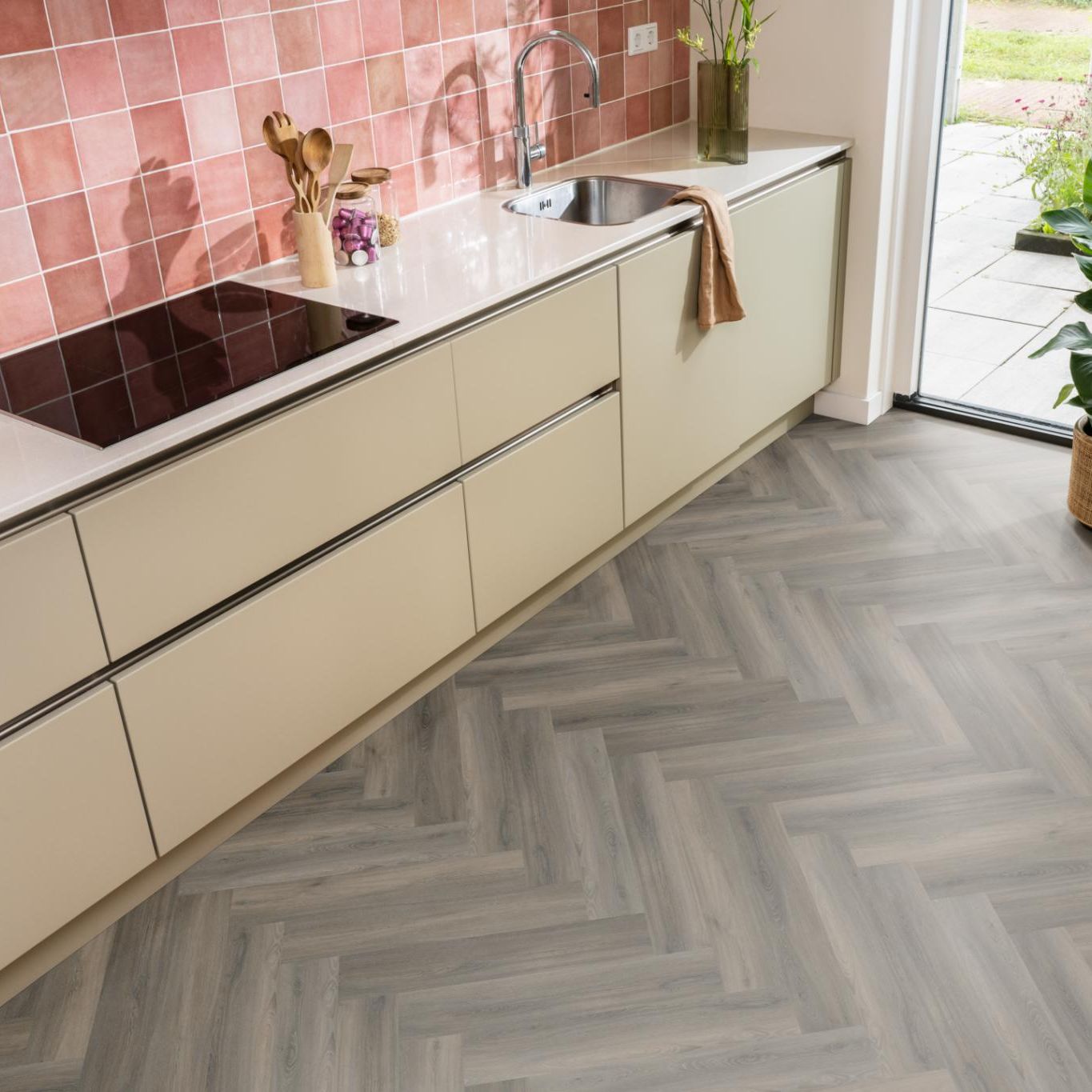 Ambiant Spigato Visgraat Dryback Dark Grey - Plak PVC Vloer